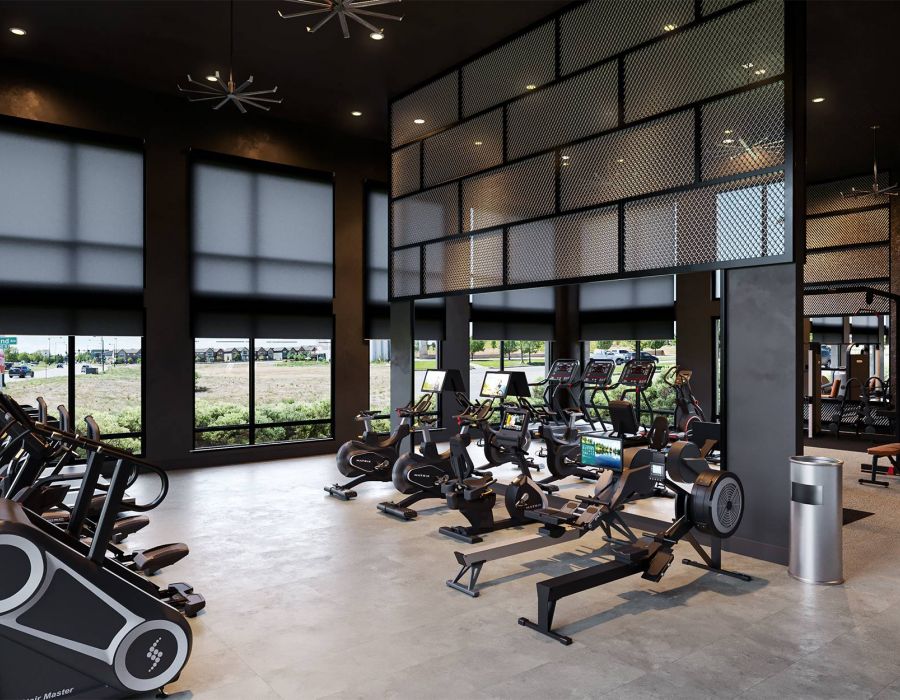 Solana Central Park rendering of luxury fitness center with cardio equipment