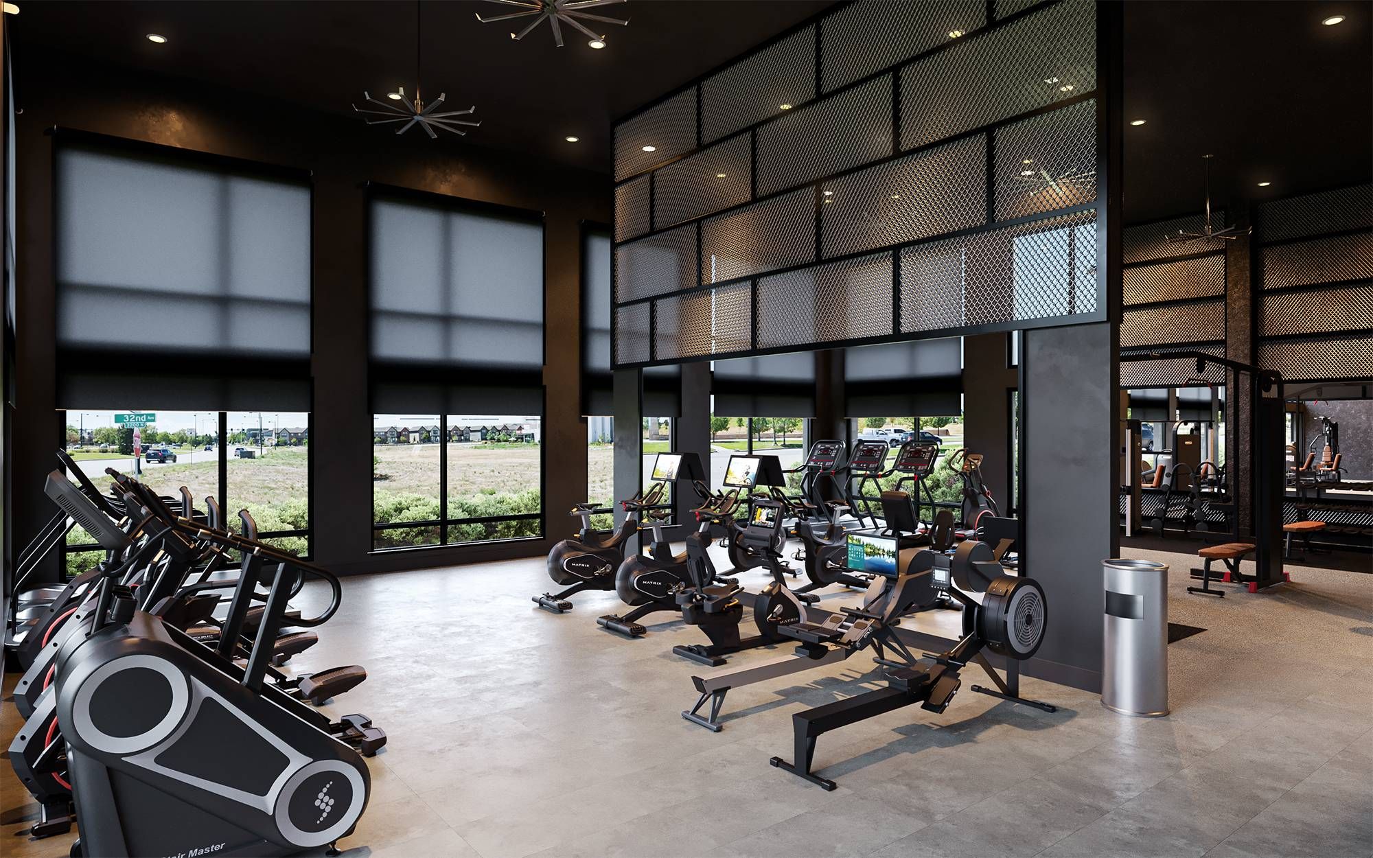 Solana Central Park rendering of luxury fitness center with cardio equipment